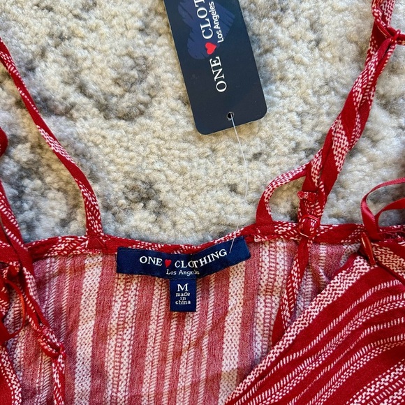One Clothing Red Striped Sleeveless Romper Size Med Boho Ethnic Casual Summer - Picture 2 of 8
